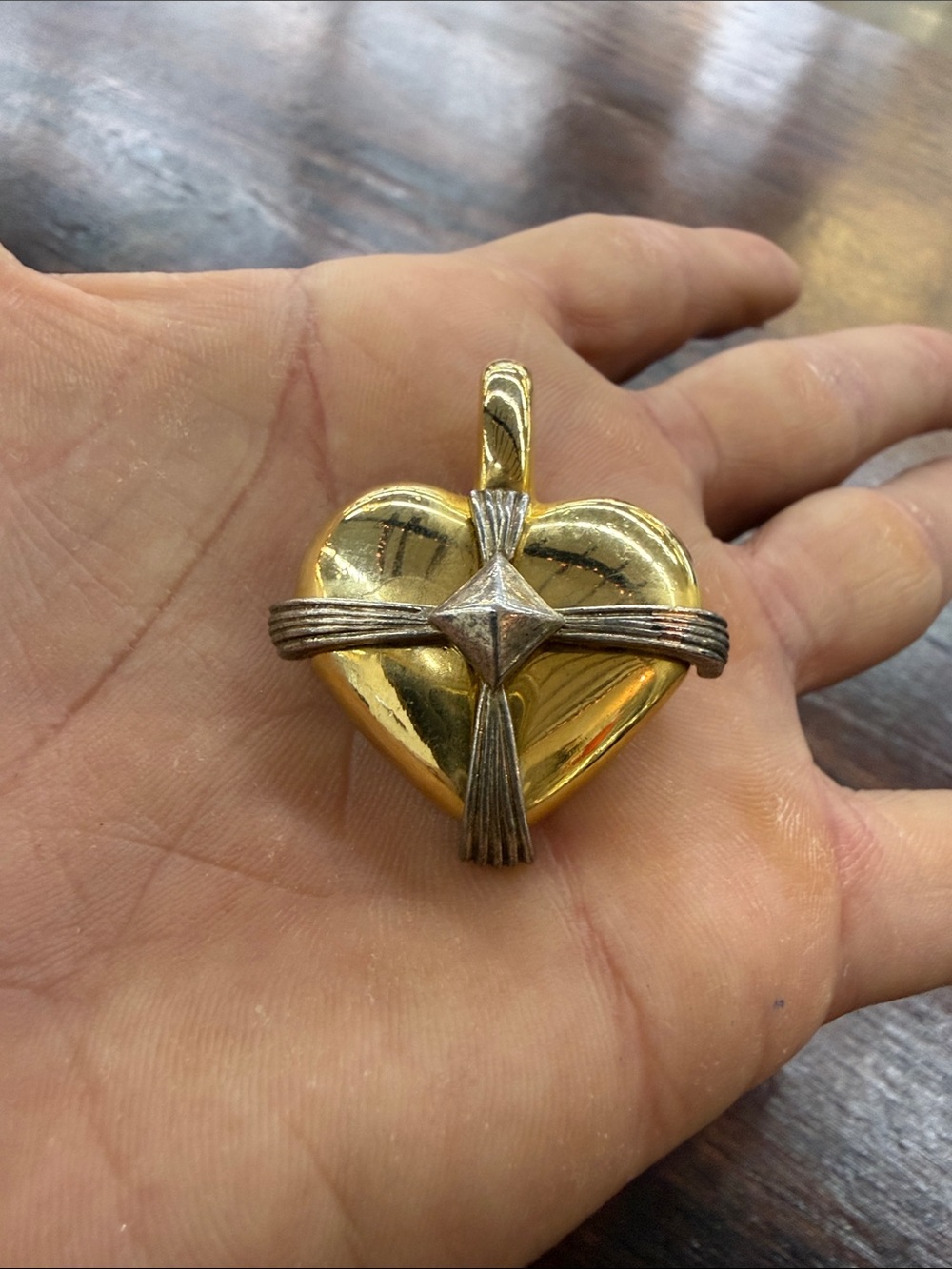 VTG marked Two-Tone Gold and Silver Heart Pendant or Brooch
